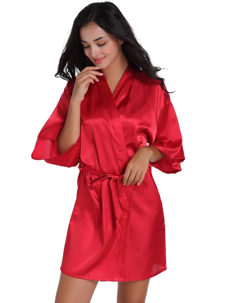 Cropped V Neck Sleepwear Satin Bathrobe