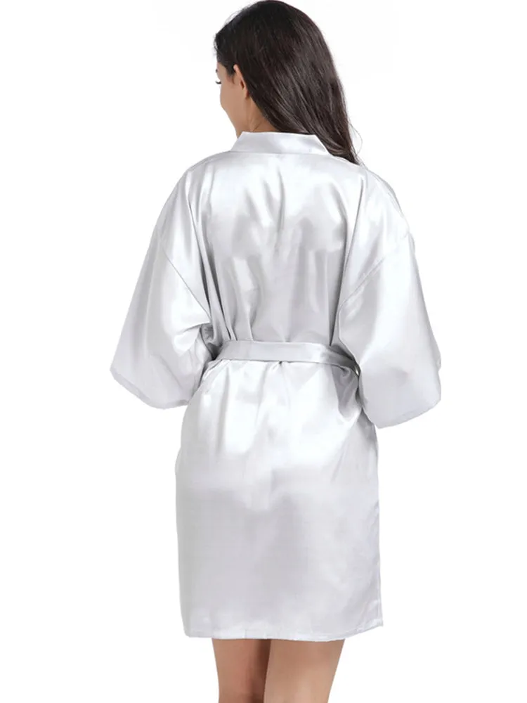 Cropped V Neck Sleepwear Satin Bathrobe