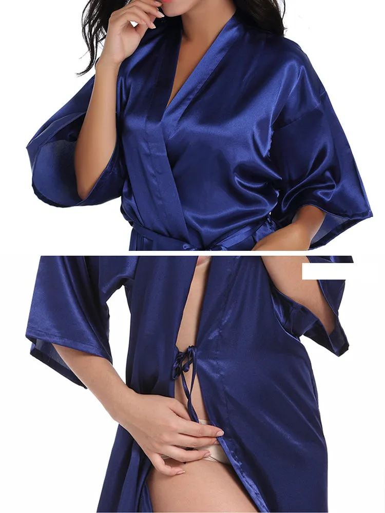 Cropped V Neck Sleepwear Satin Bathrobe