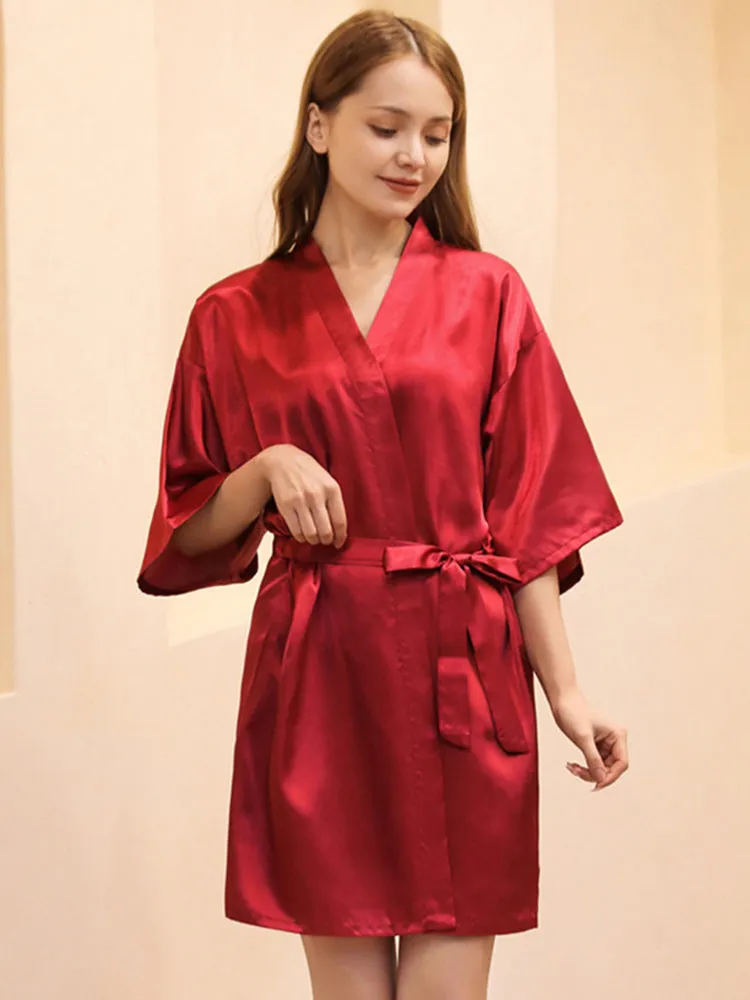 Cropped V Neck Sleepwear Satin Bathrobe