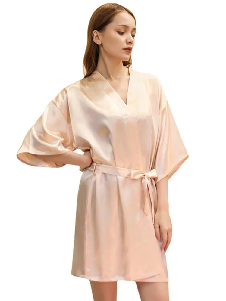 Cropped V Neck Sleepwear Satin Bathrobe