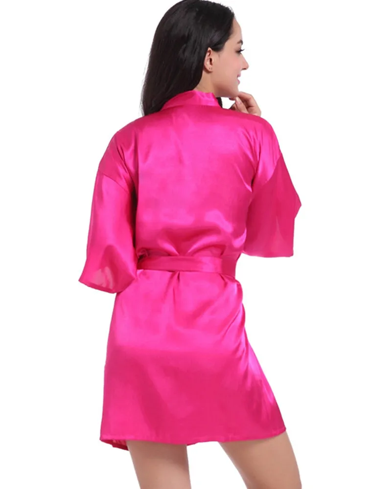 Cropped V Neck Sleepwear Satin Bathrobe