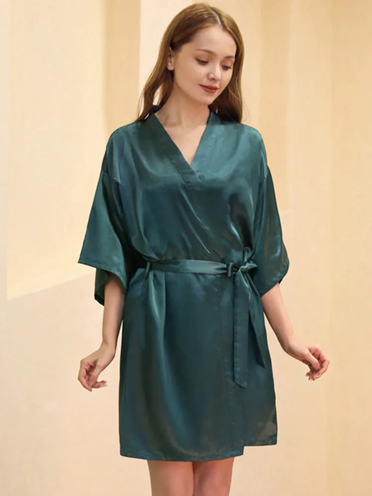 Cropped V Neck Sleepwear Satin Bathrobe