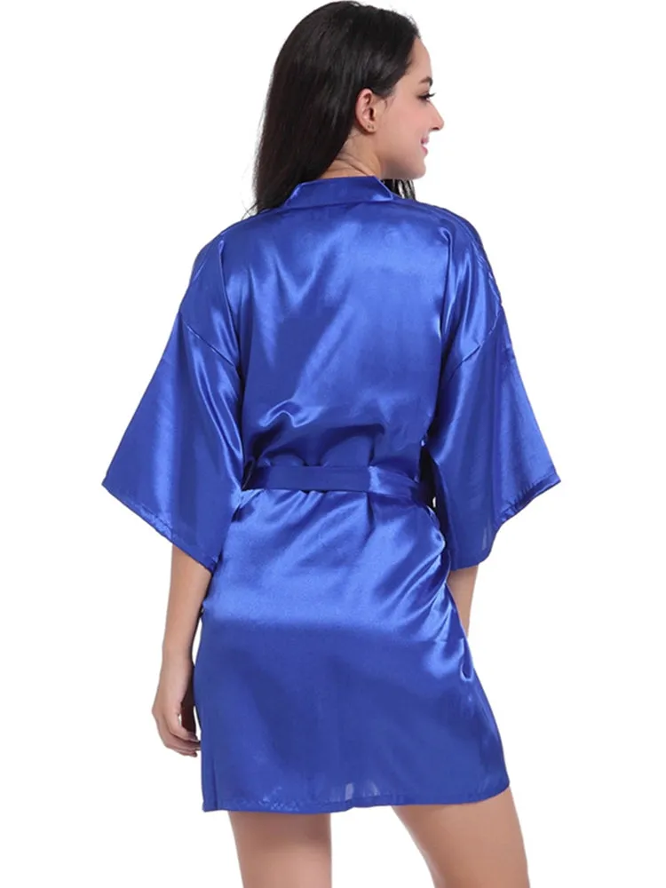 Cropped V Neck Sleepwear Satin Bathrobe