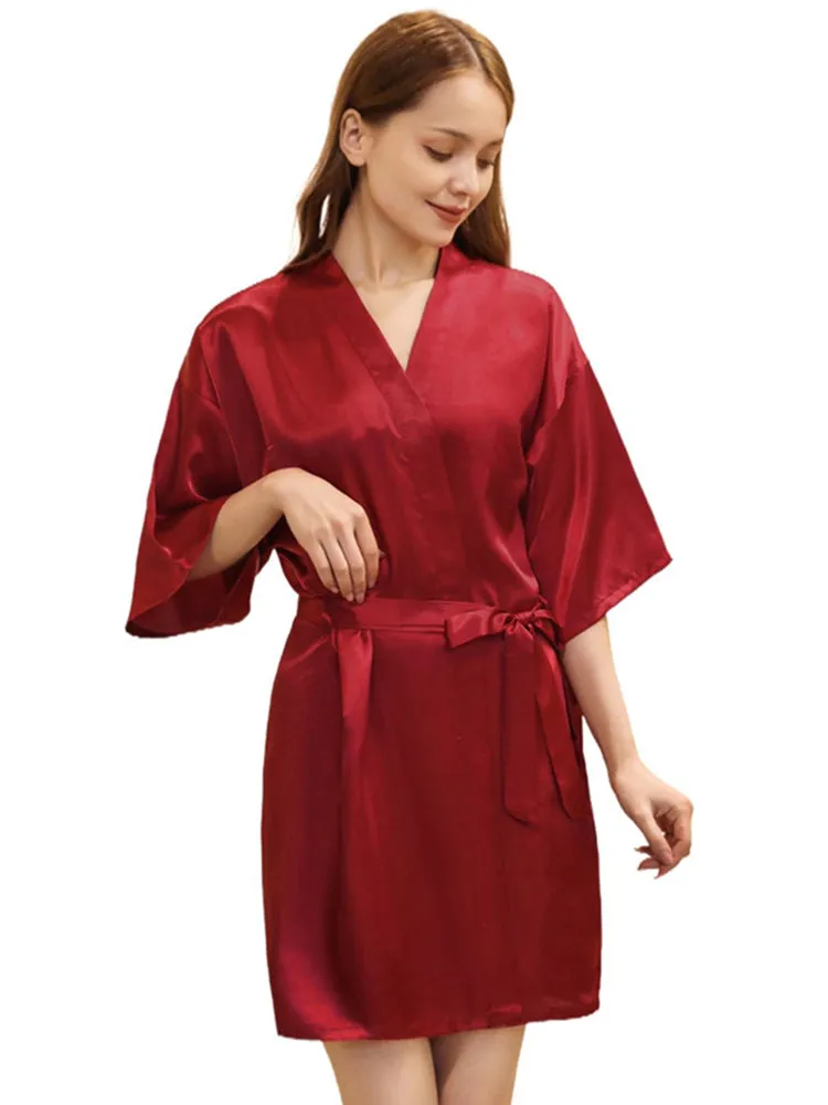 Cropped V Neck Sleepwear Satin Bathrobe