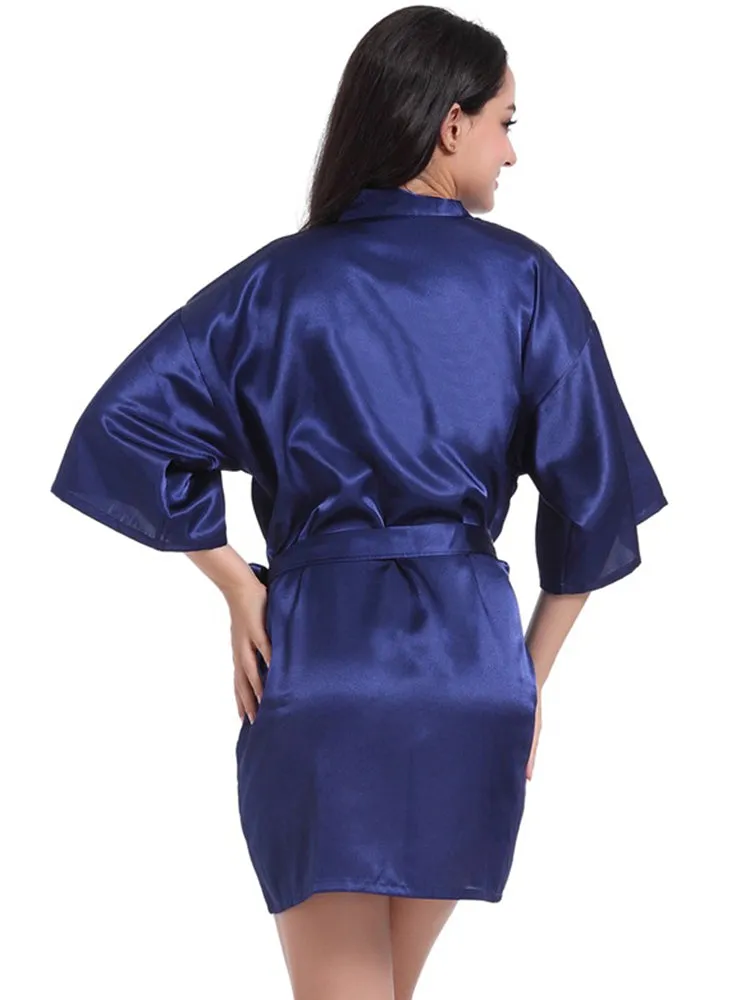 Cropped V Neck Sleepwear Satin Bathrobe