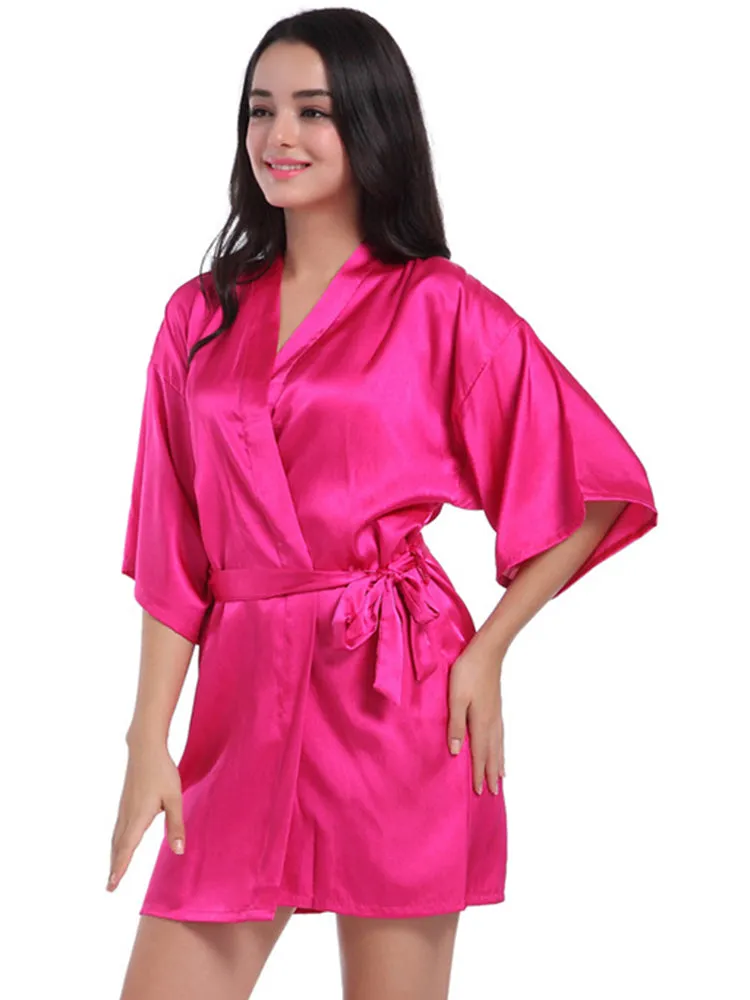 Cropped V Neck Sleepwear Satin Bathrobe