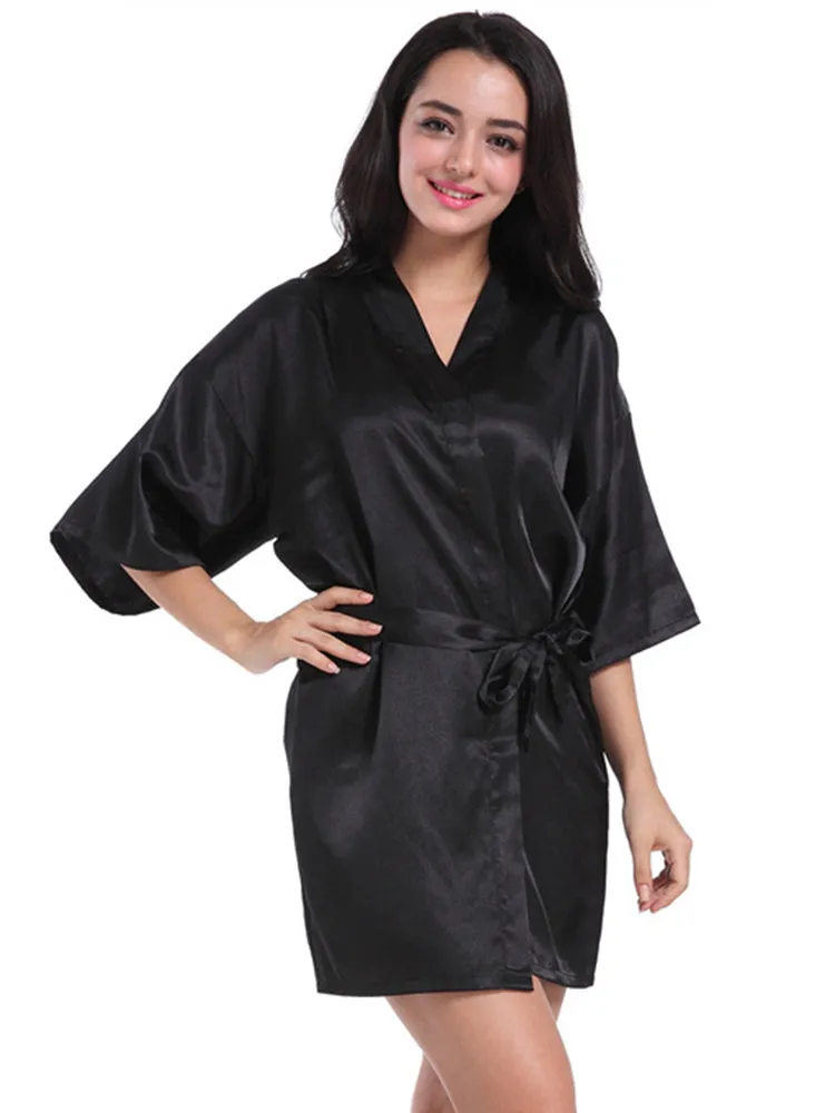 Cropped V Neck Sleepwear Satin Bathrobe