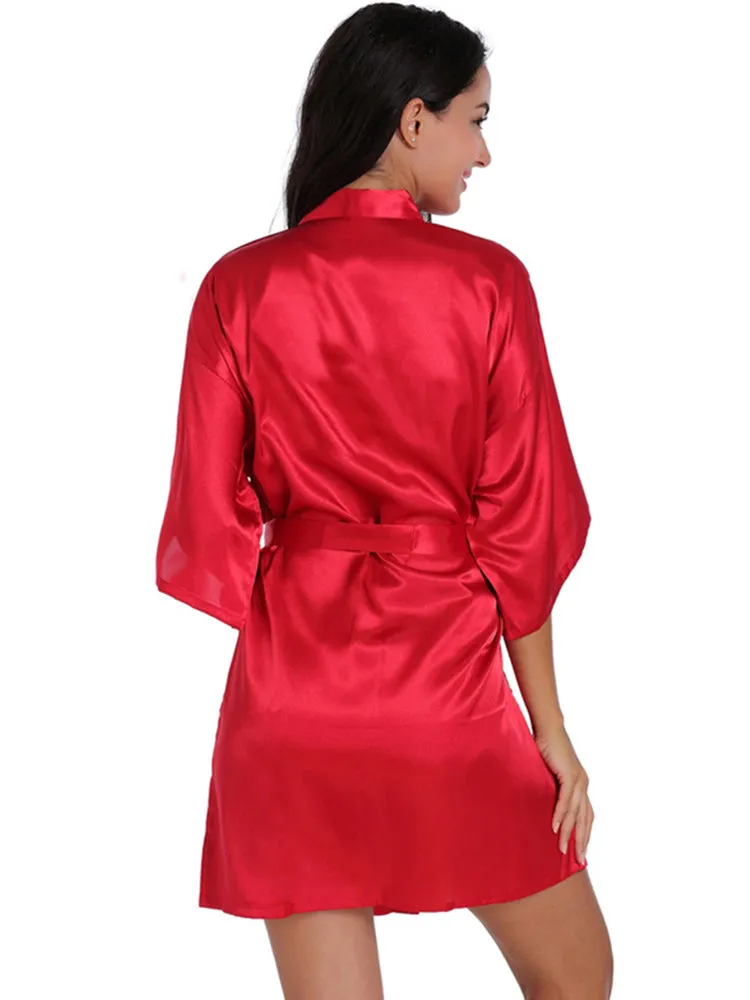 Cropped V Neck Sleepwear Satin Bathrobe