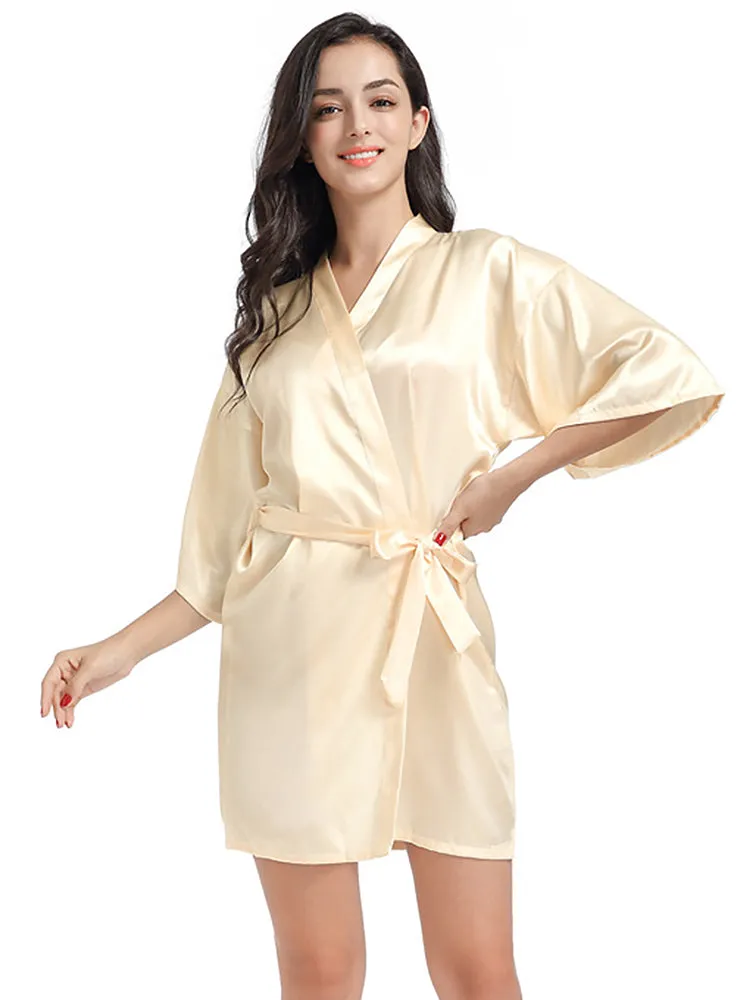 Cropped V Neck Sleepwear Satin Bathrobe