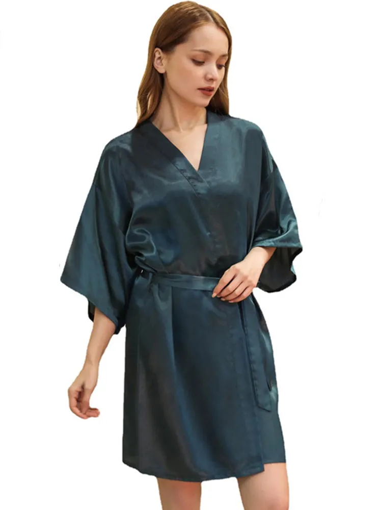 Cropped V Neck Sleepwear Satin Bathrobe