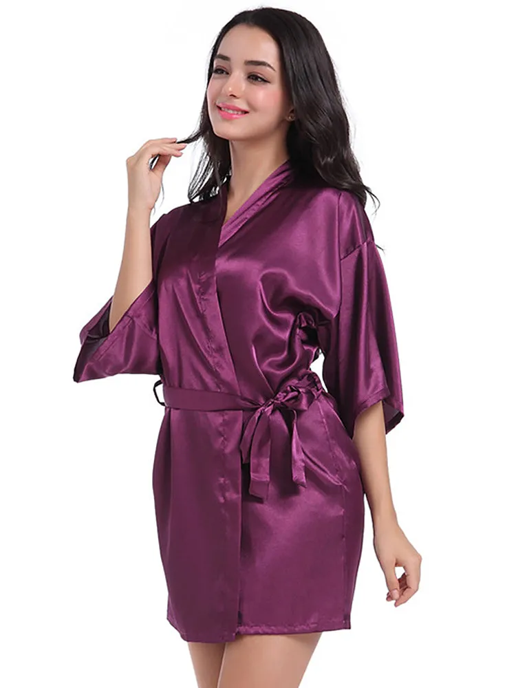 Cropped V Neck Sleepwear Satin Bathrobe