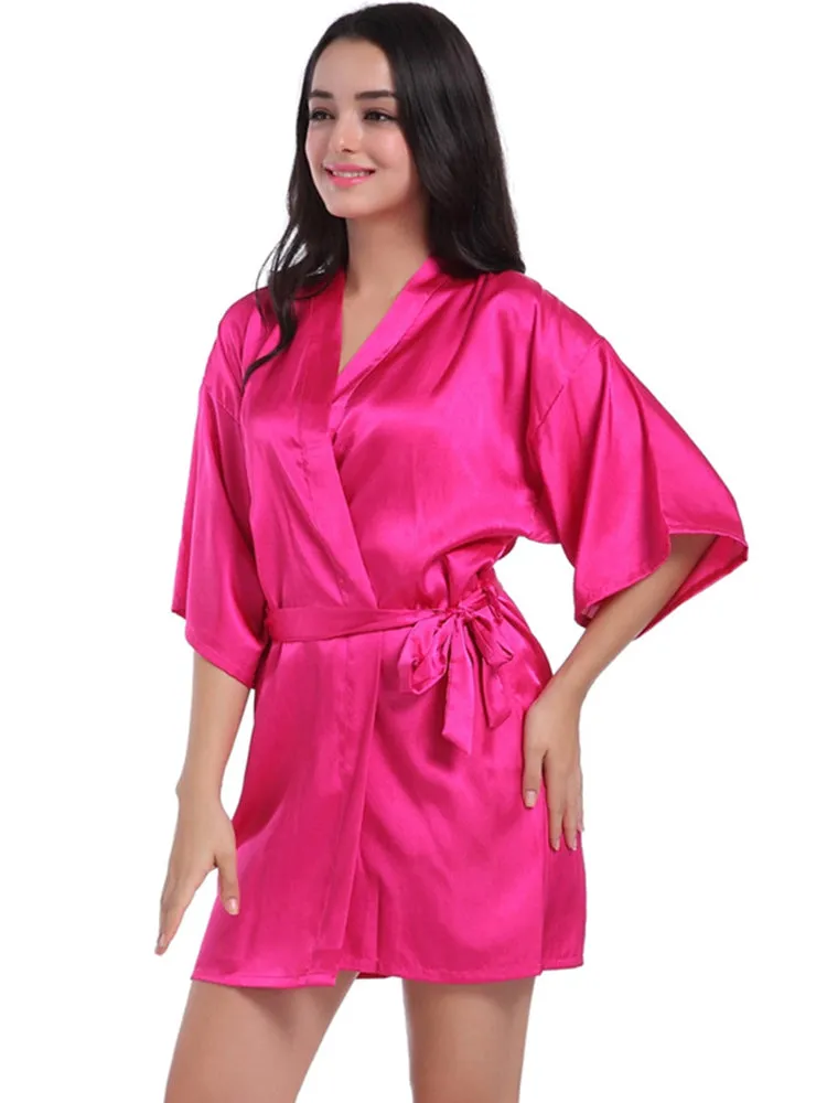 Cropped V Neck Sleepwear Satin Bathrobe