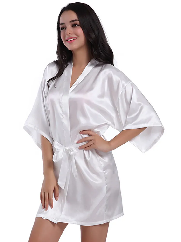 Cropped V Neck Sleepwear Satin Bathrobe