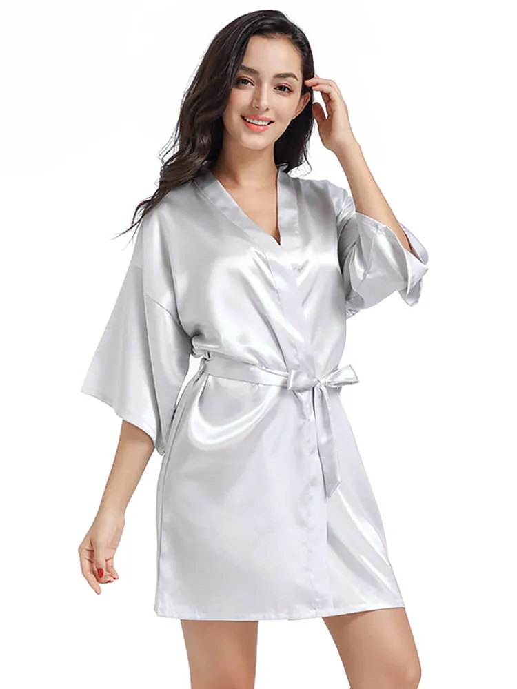 Cropped V Neck Sleepwear Satin Bathrobe