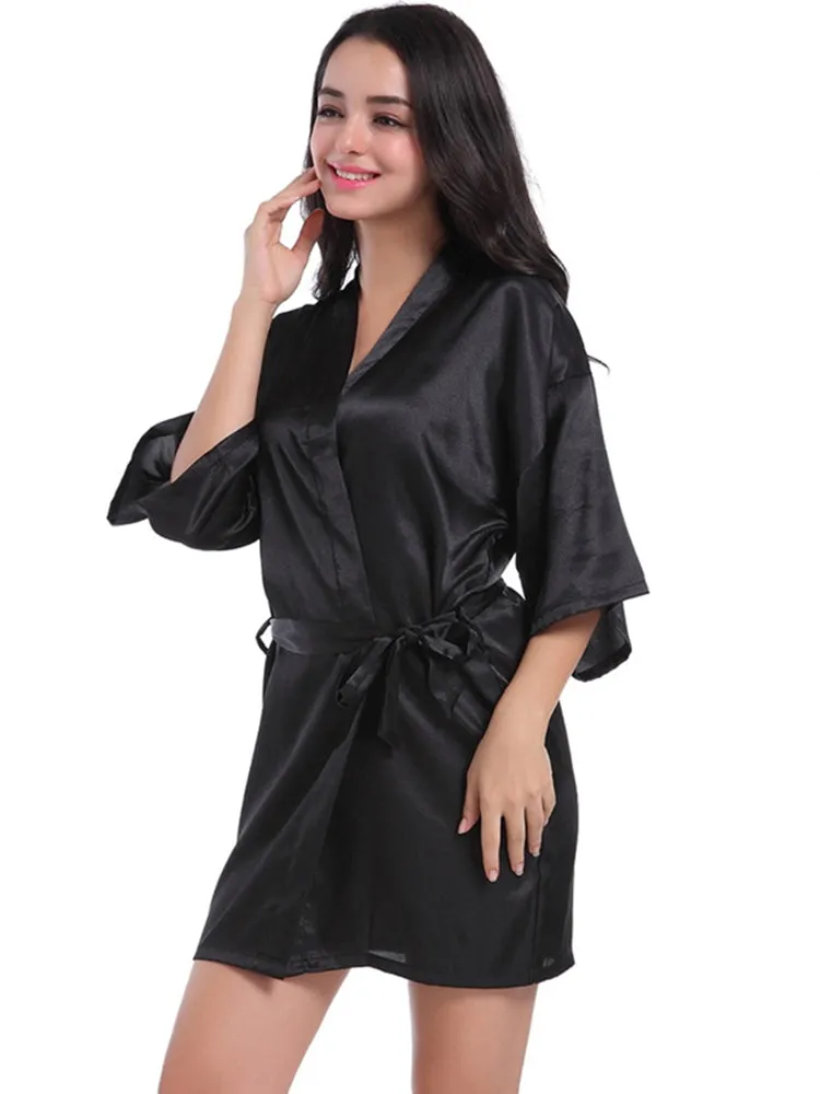 Cropped V Neck Sleepwear Satin Bathrobe