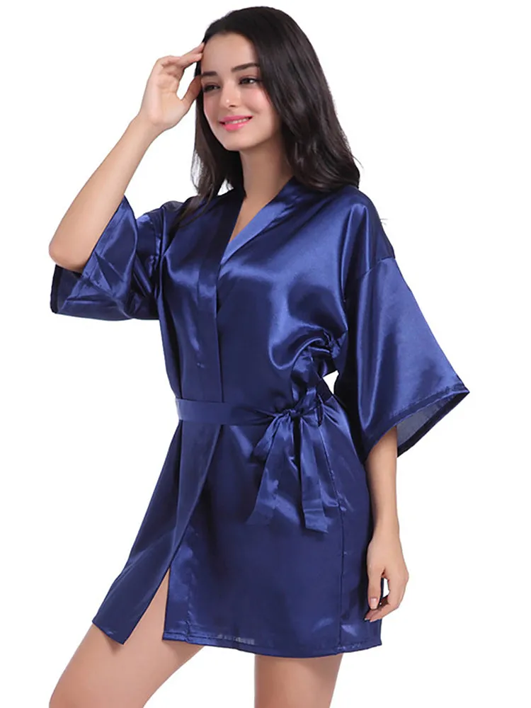 Cropped V Neck Sleepwear Satin Bathrobe