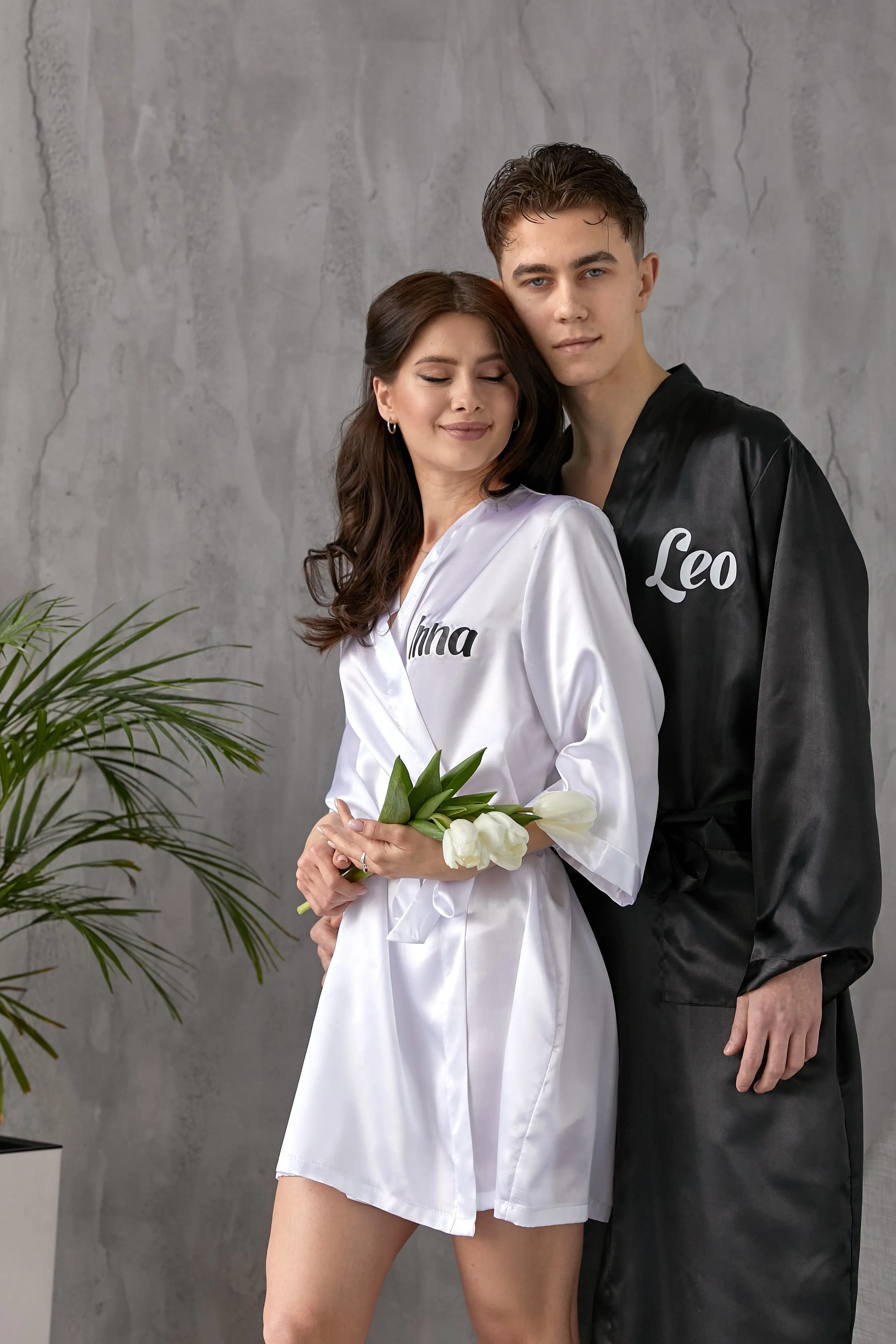 Customized Satin Robes for Couples, Bride and Groom matching satin robes - Vinyl