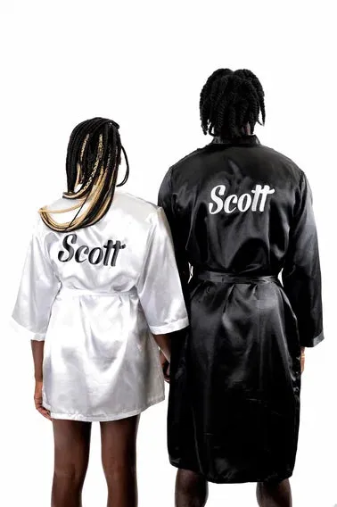 Customized Satin Robes for Couples, Bride and Groom matching satin robes - Vinyl