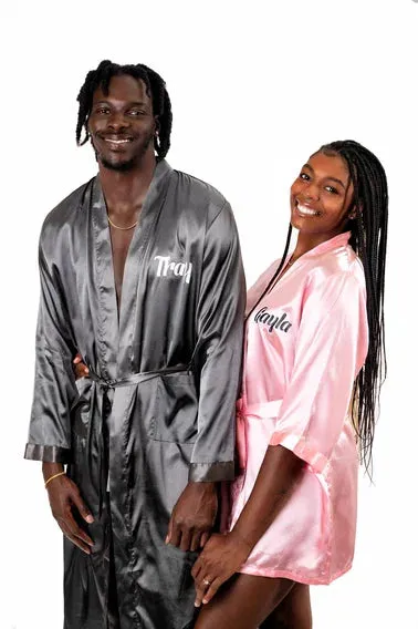 Customized Satin Robes for Couples, Bride and Groom matching satin robes - Vinyl