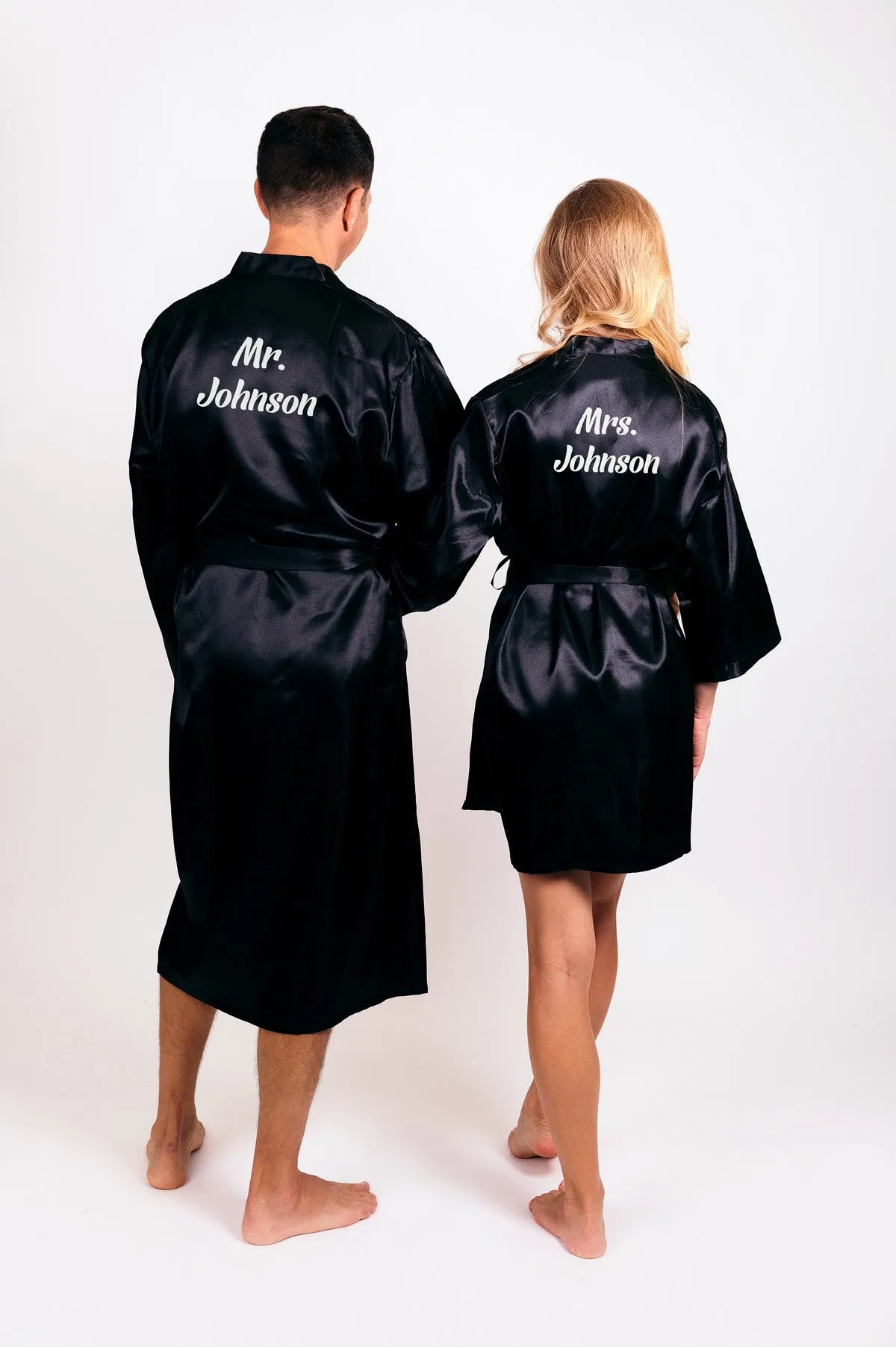 Customized Satin Robes for Couples, Bride and Groom matching satin robes - Vinyl