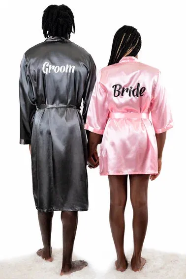 Customized Satin Robes for Couples, Bride and Groom matching satin robes - Vinyl