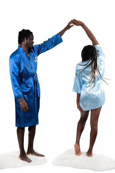 Customized Satin Robes for Couples, Bride and Groom matching satin robes - Vinyl