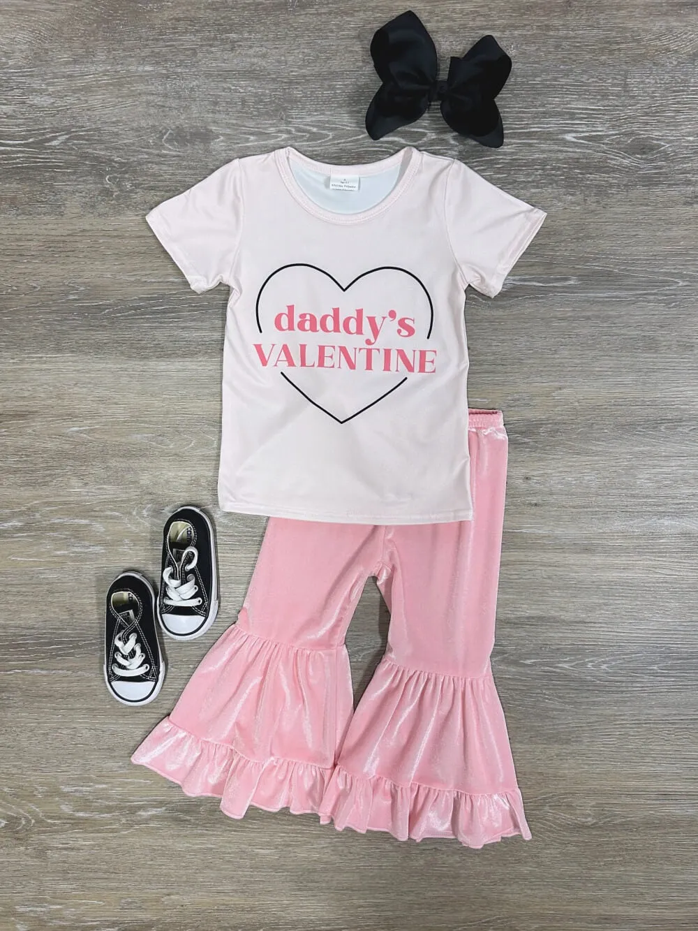 Daddy's Valentine Pink Velvet Bell Bottoms Outfit