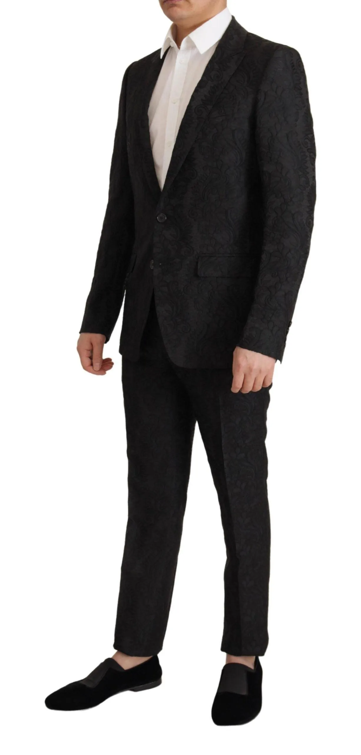 Dolce & Gabbana Black Brocade Formal 2 Piece MARTINI Suit