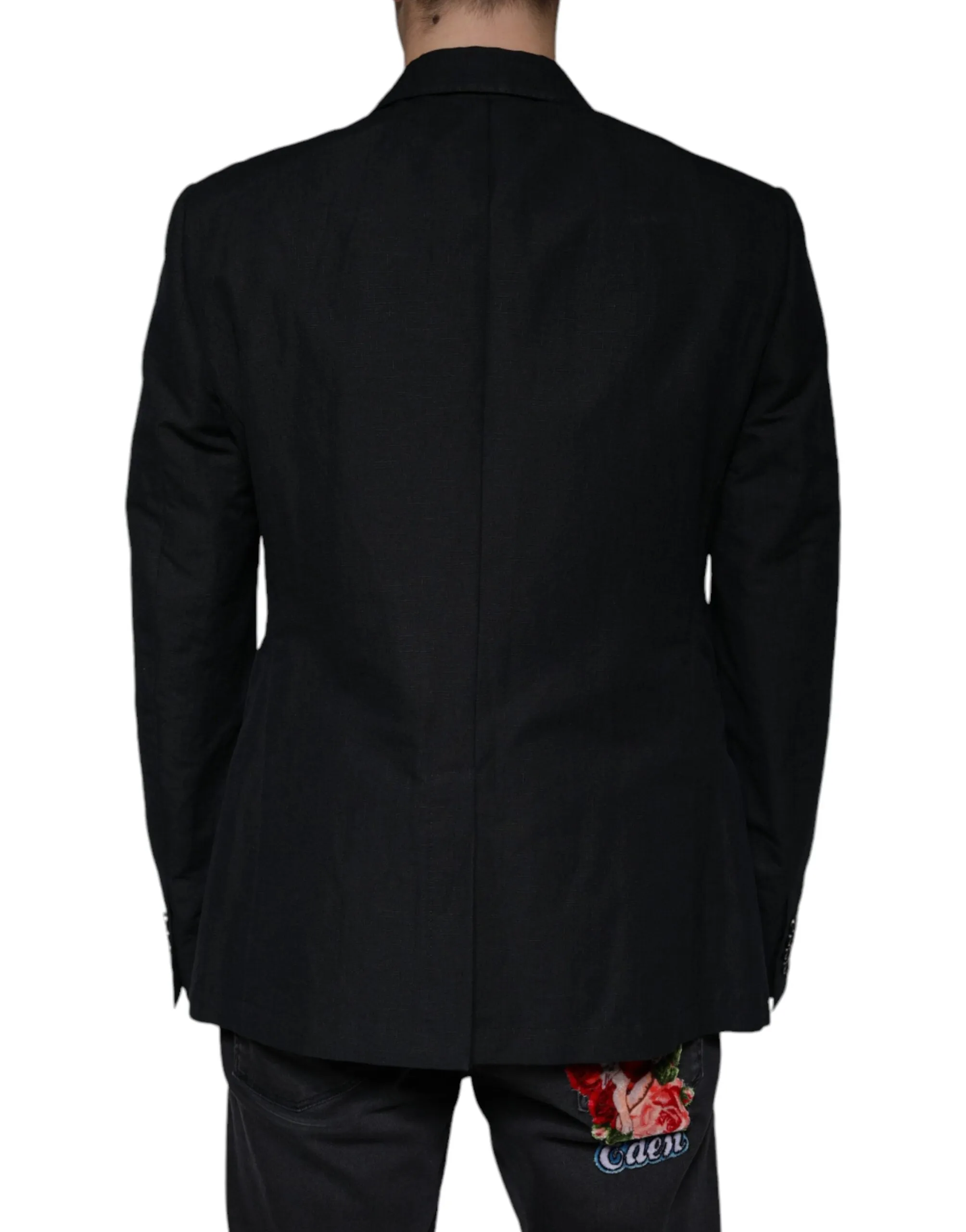 Dolce & Gabbana Black Linen Double Breasted Dress Blazer