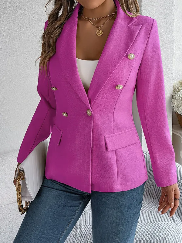 Double Breasted Business Jacket - Solid Textured Design