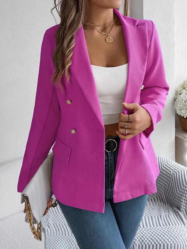 Double Breasted Business Jacket - Solid Textured Design