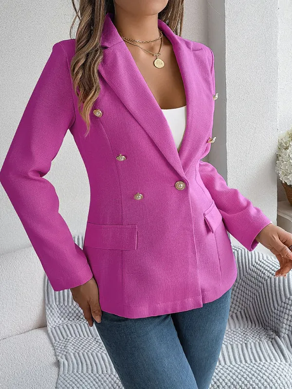 Double Breasted Business Jacket - Solid Textured Design