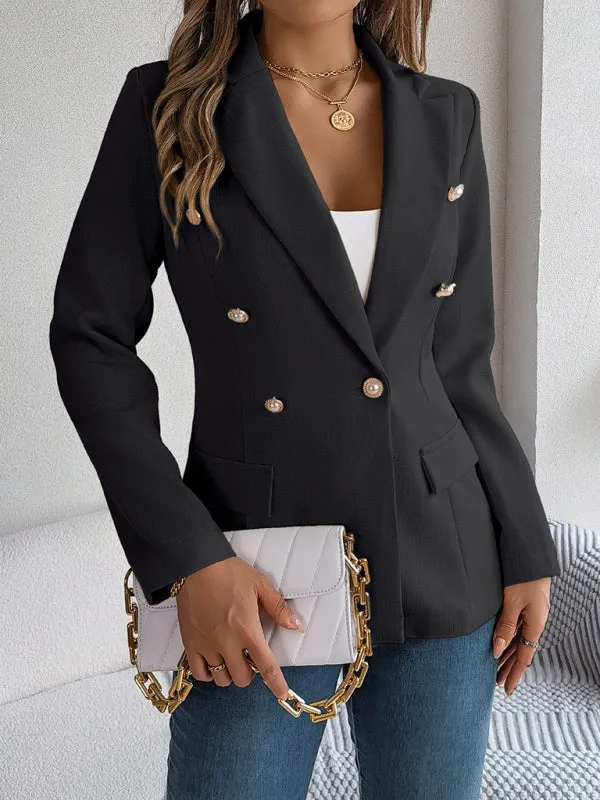 Double Breasted Business Jacket - Solid Textured Design