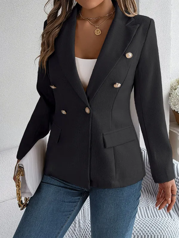 Double Breasted Business Jacket - Solid Textured Design