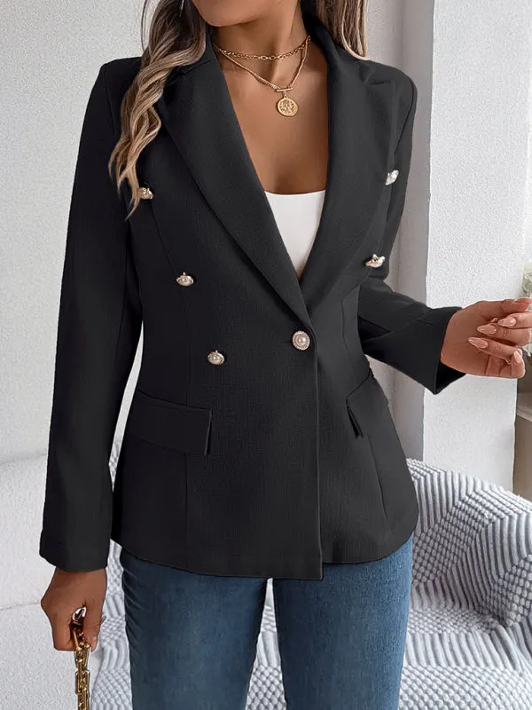 Double Breasted Business Jacket - Solid Textured Design