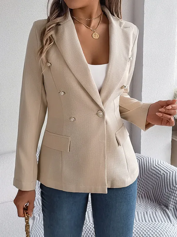 Double Breasted Business Jacket - Solid Textured Design