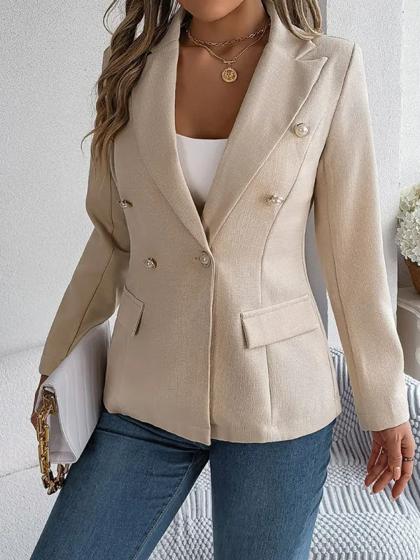 Double Breasted Business Jacket - Solid Textured Design