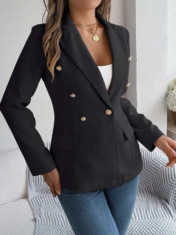 Double Breasted Business Jacket - Solid Textured Design