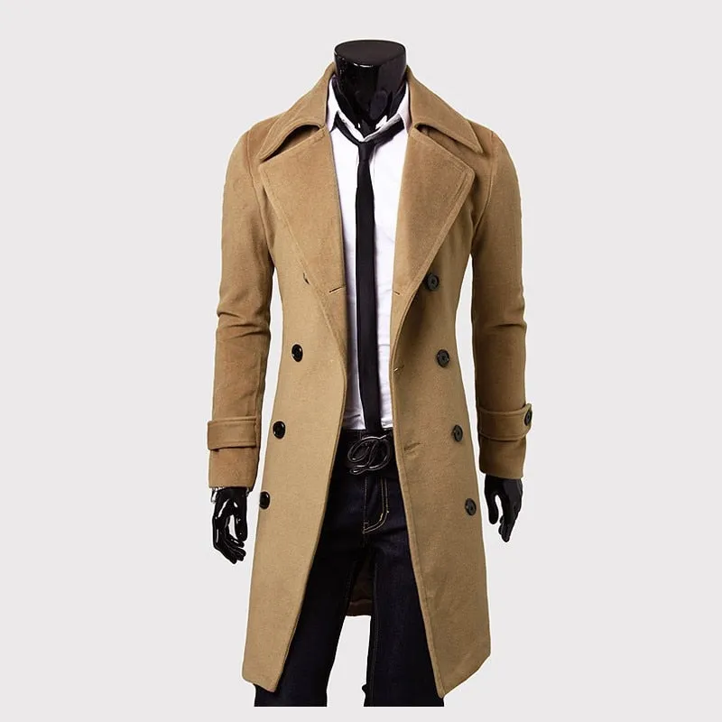 Double Breasted Trench Coat Wool Blend High Quality Brand Fashion Casual Slim Fit Solid Color Clothing Coat Jacket