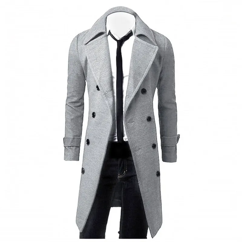 Double Breasted Trench Coat Wool Blend High Quality Brand Fashion Casual Slim Fit Solid Color Clothing Coat Jacket