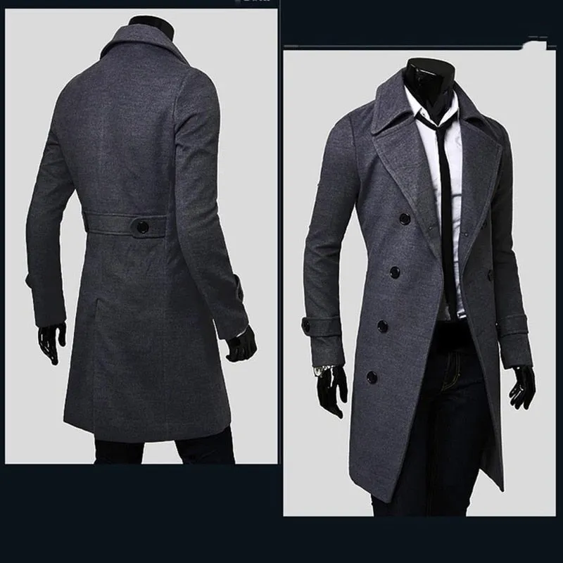 Double Breasted Trench Coat Wool Blend High Quality Brand Fashion Casual Slim Fit Solid Color Clothing Coat Jacket