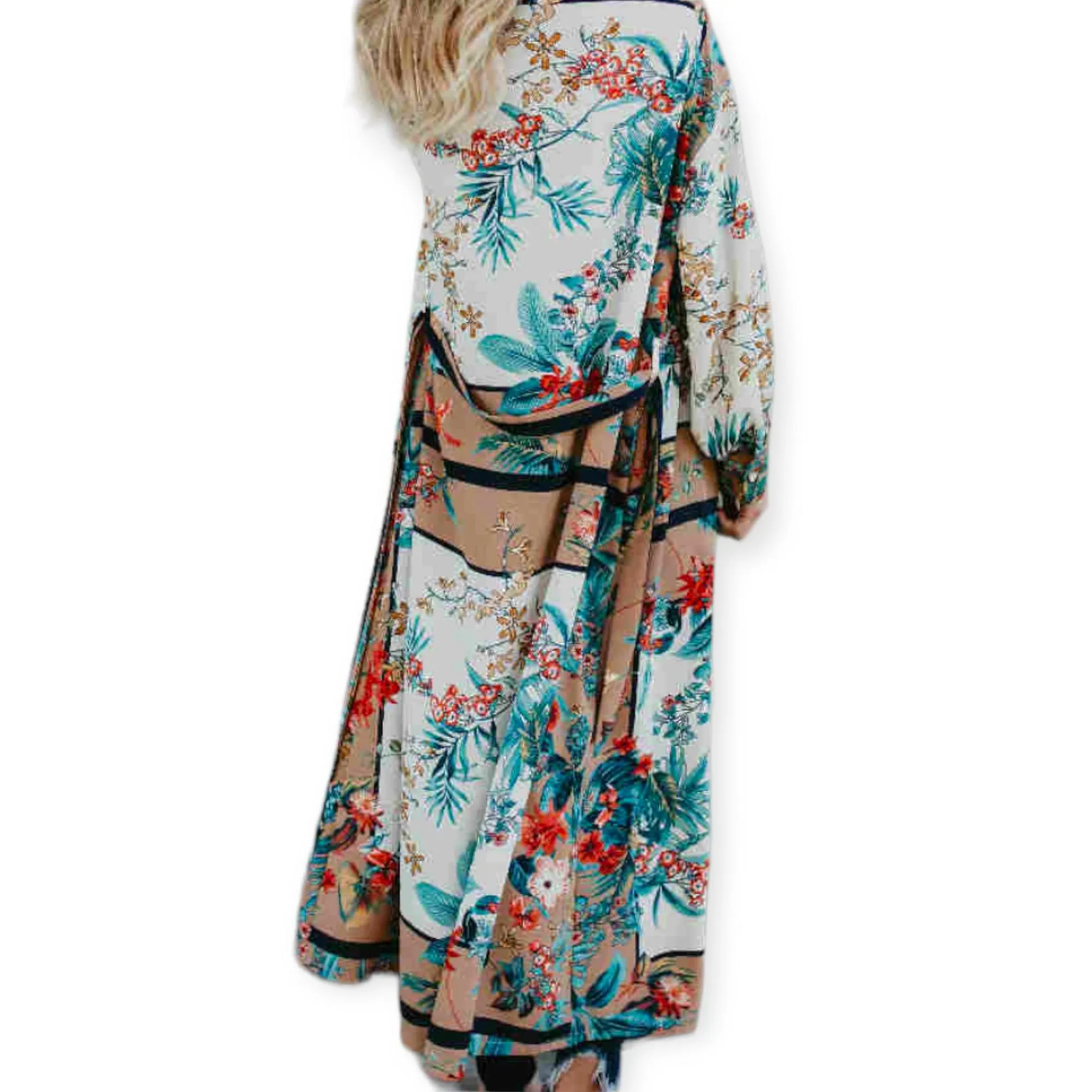 Elegant Colorful Floral Maxi Kimono Robe