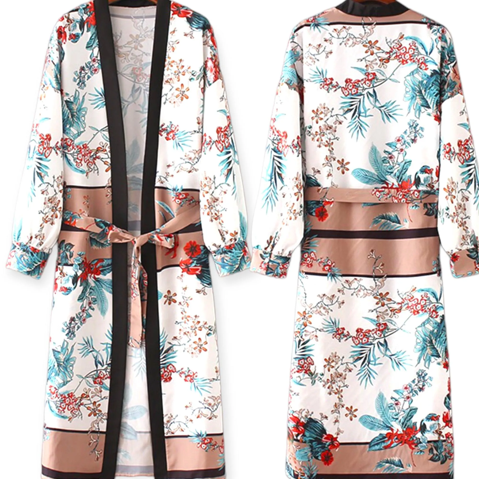 Elegant Colorful Floral Maxi Kimono Robe