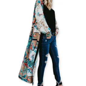 Elegant Colorful Floral Maxi Kimono Robe