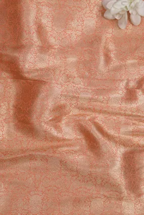 Elegant Peach Banarasi Pure Katan Silk Brocade Fabric (1.5 Mtr)