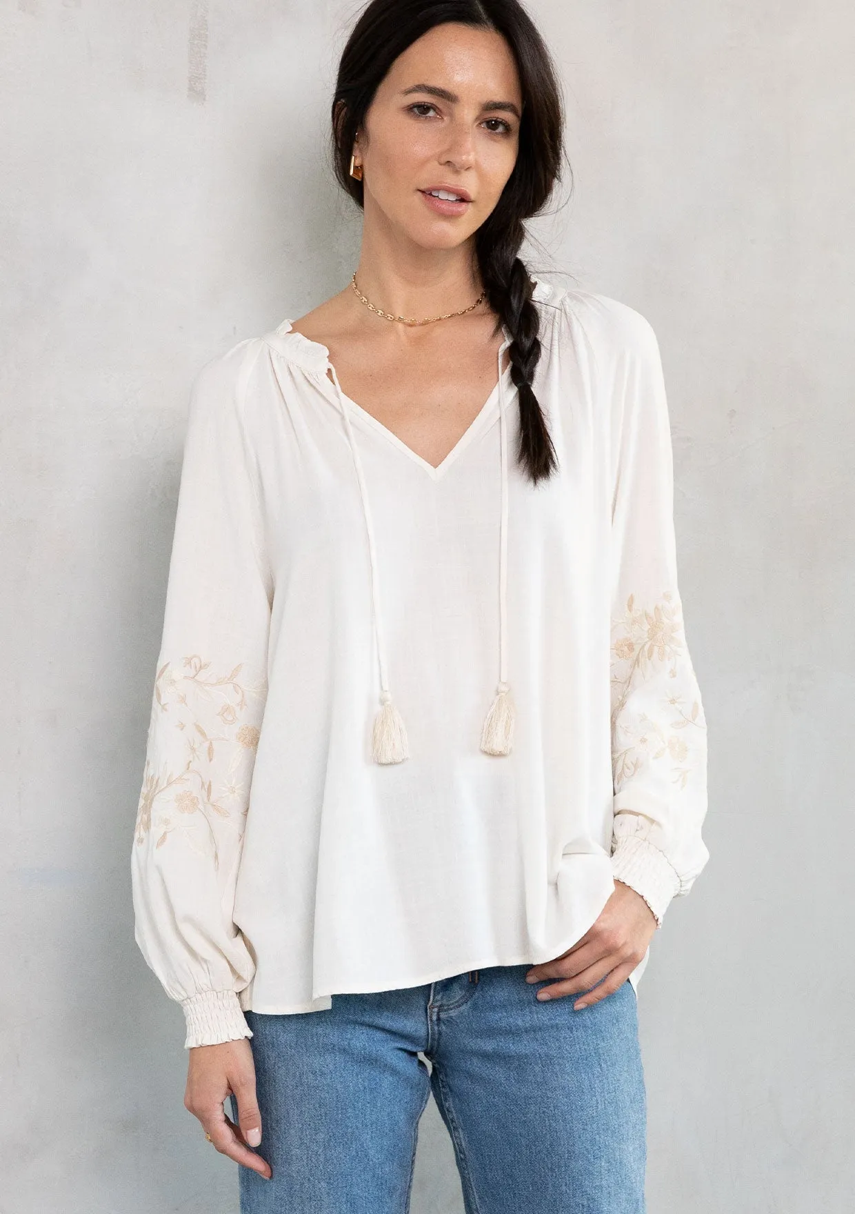 Elin Embroidered Peasant Top