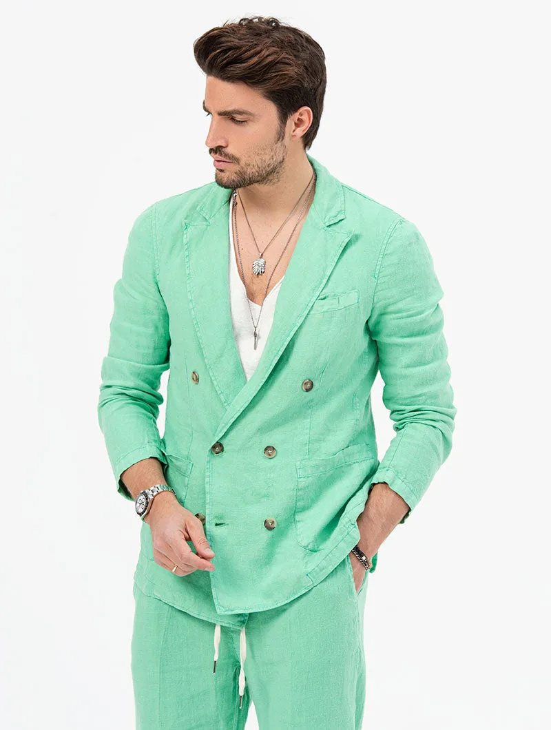 EMERALD LINEN DOUBLE BREASTED BLAZER IN GREEN