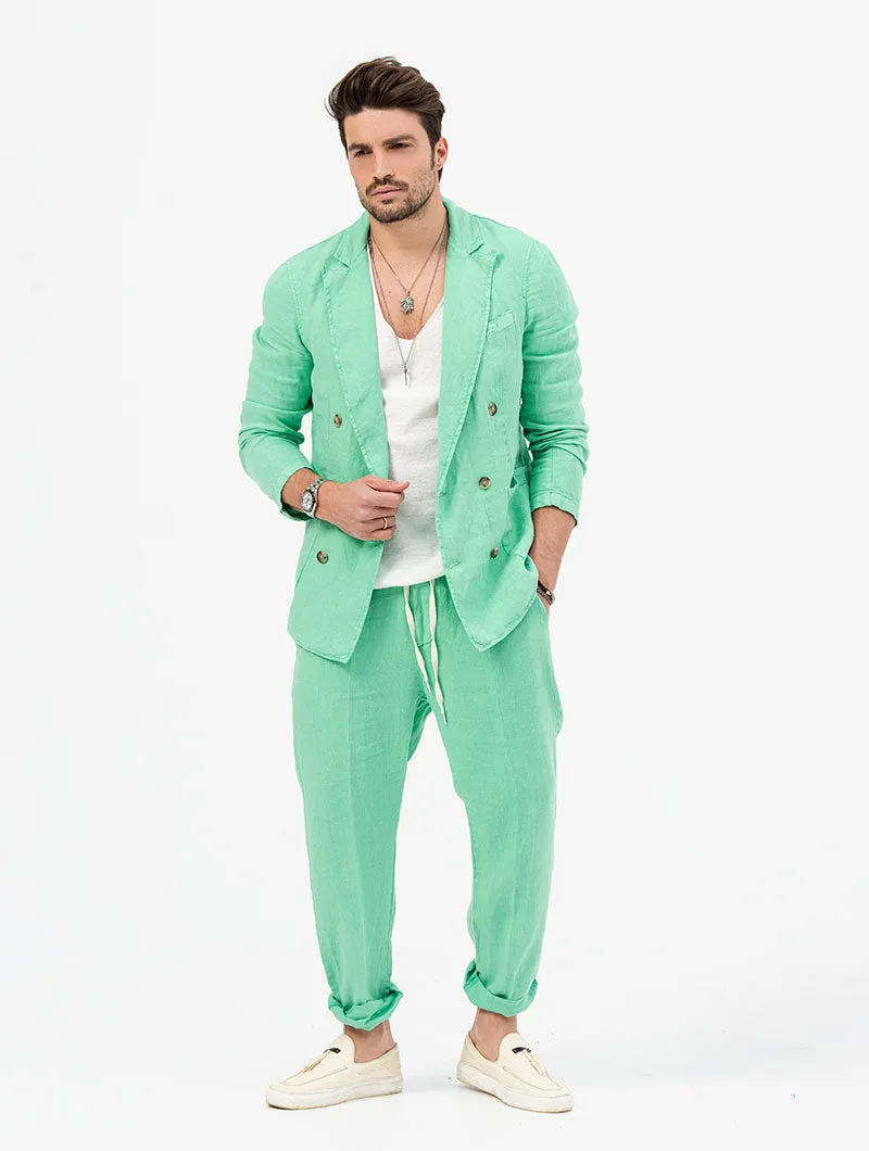 EMERALD LINEN DOUBLE BREASTED BLAZER IN GREEN