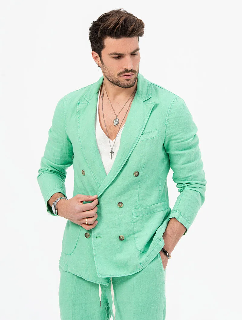 EMERALD LINEN DOUBLE BREASTED BLAZER IN GREEN